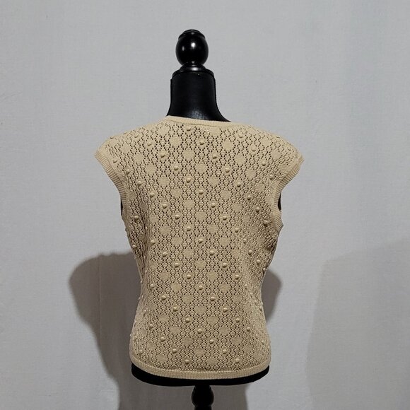 Ann Taylor LOFT crochet sweater vest open cardigan beige popcorn knit neutral - Picture 7 of 12